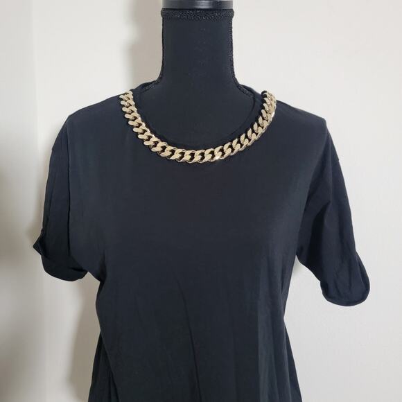 Sandro Black T-shirt Chain Detail Short Sleeve Capsule Wardrobe 100% Cotton Sz 1 - Picture 6 of 11